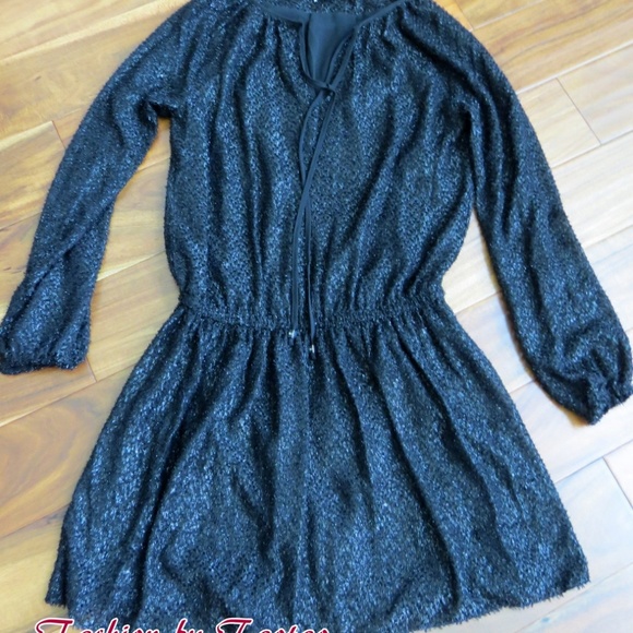 Michael Kors TEXTURED Drop Waist BLACK DRESS - Picture 1 of 8